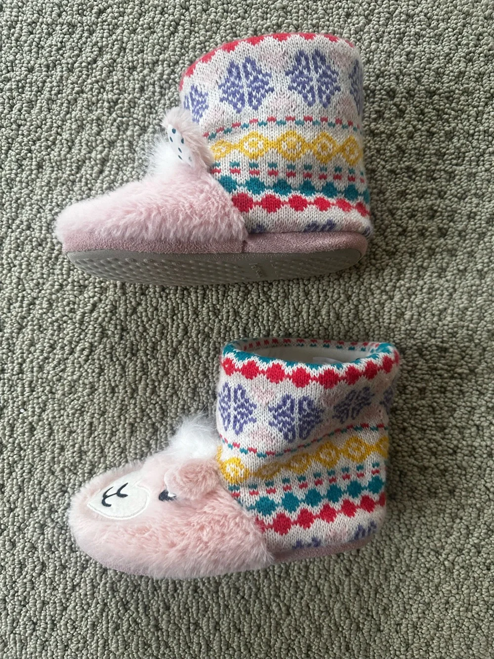 Totes Kids Pink Faux-Fur Llama Bootie Slippers size 13 size 1 youth pink